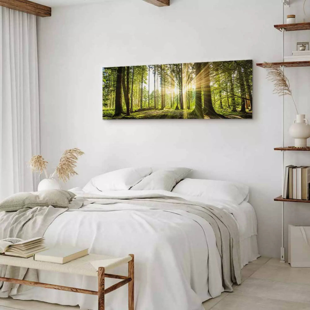 120x40 cm, Kanva - saulains mežs, zaļā krāsā, 64594, 🚀