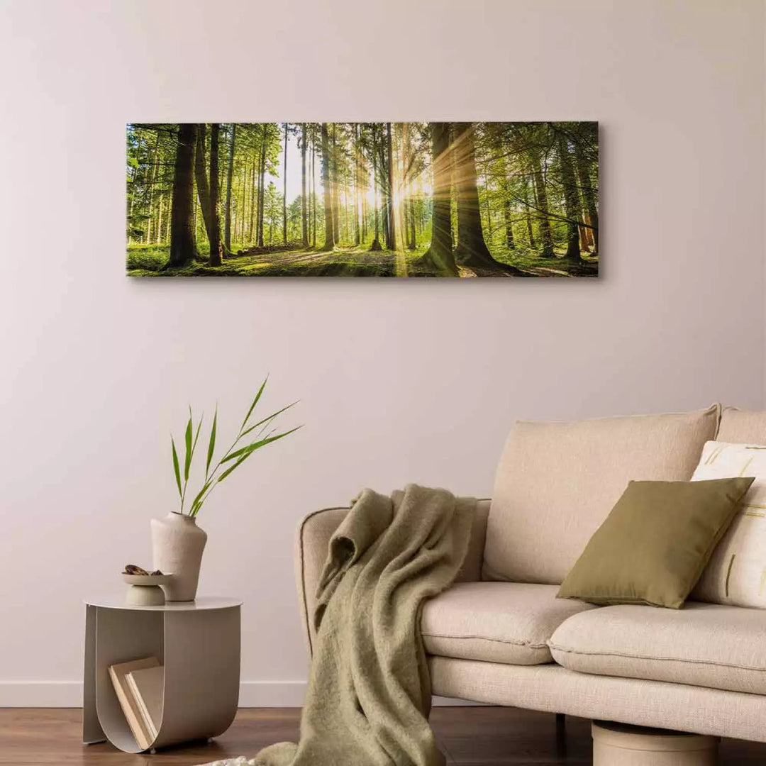 120x40 cm, Kanva - saulains mežs, zaļā krāsā, 64594, 🚀