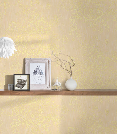 Textile with golden flower pattern - gold, cream - 1126615