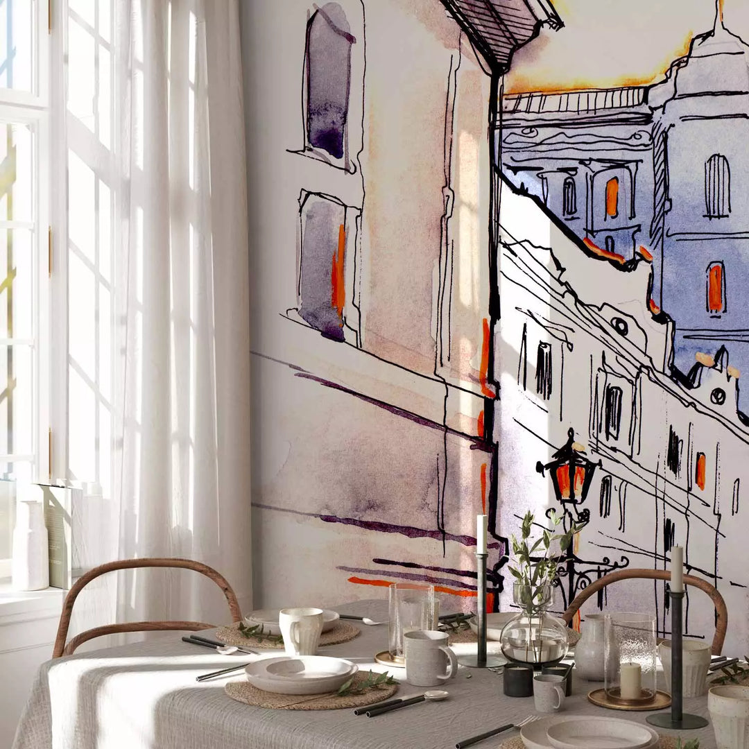 Valokuvatapetti - Talot akvarellia paperille, 150572