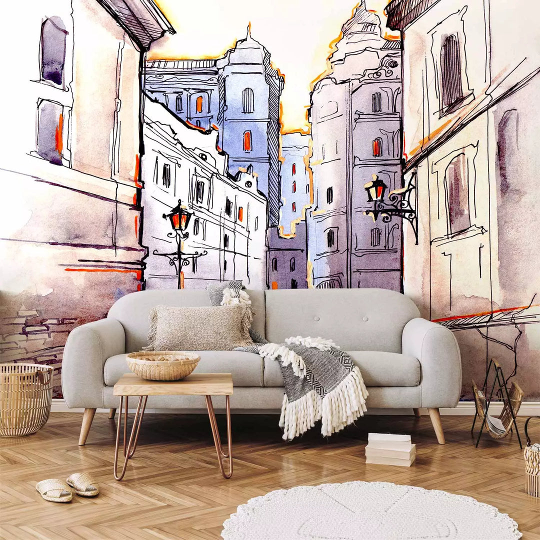 Valokuvatapetti - Talot akvarellia paperille, 150572