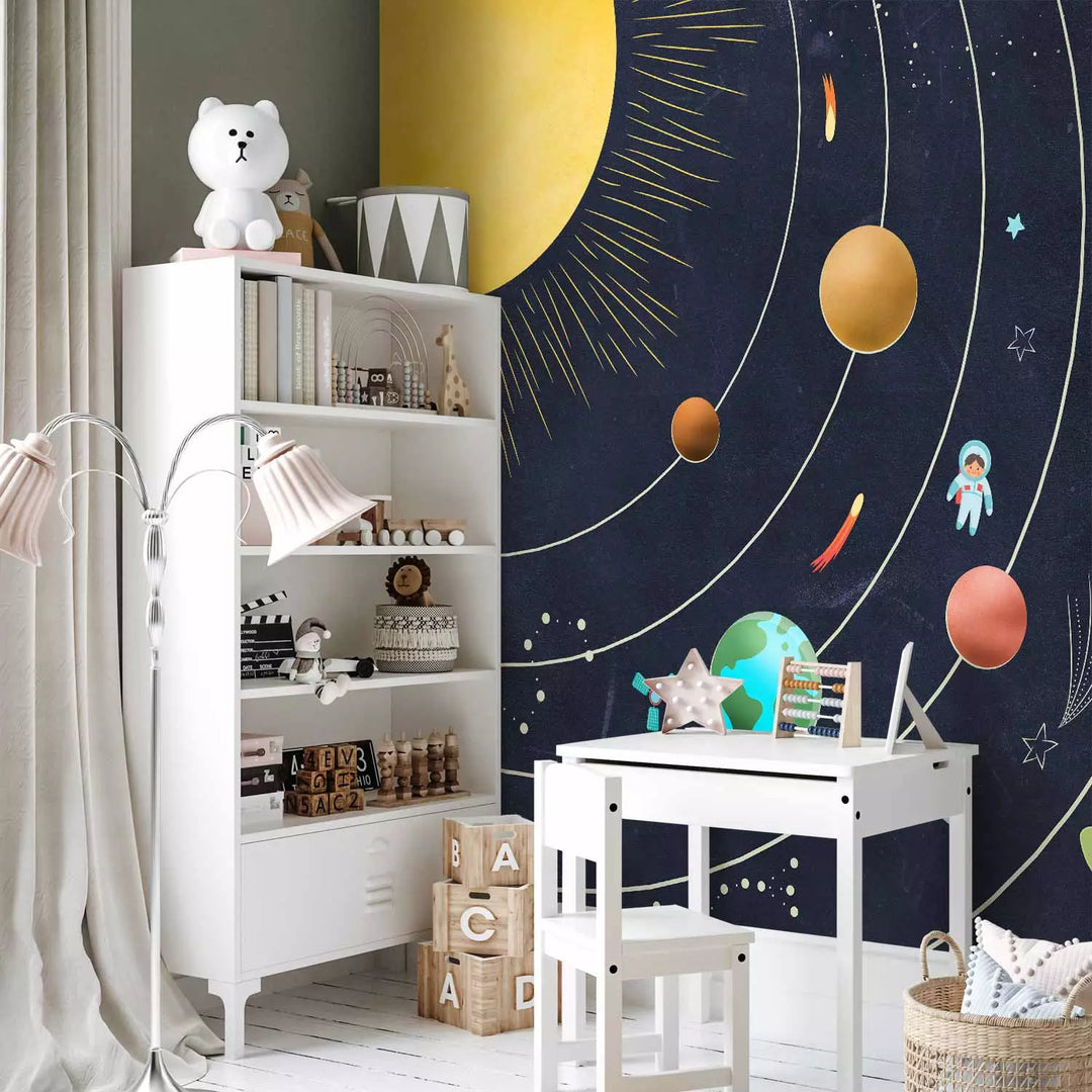 Fototapetes - Saules sistēma ar krāsainām planētām un zvaigznēm, 149212