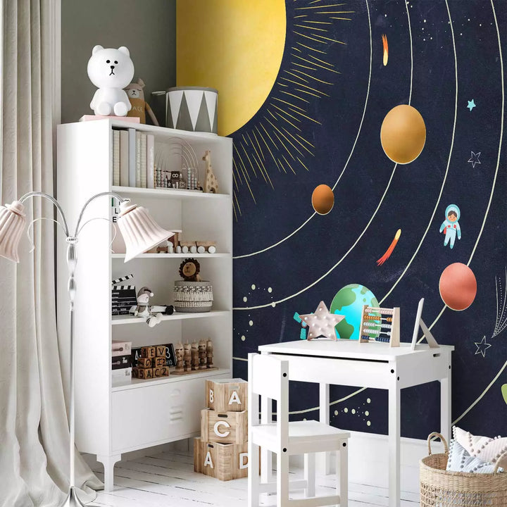 Fototapetes - Saules sistēma ar krāsainām planētām un zvaigznēm, 149212