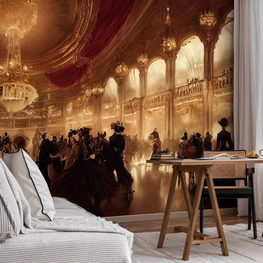 Valokuvatapetti - Keskiaikainen tanssisali kultaisissa sävyissä, 150666