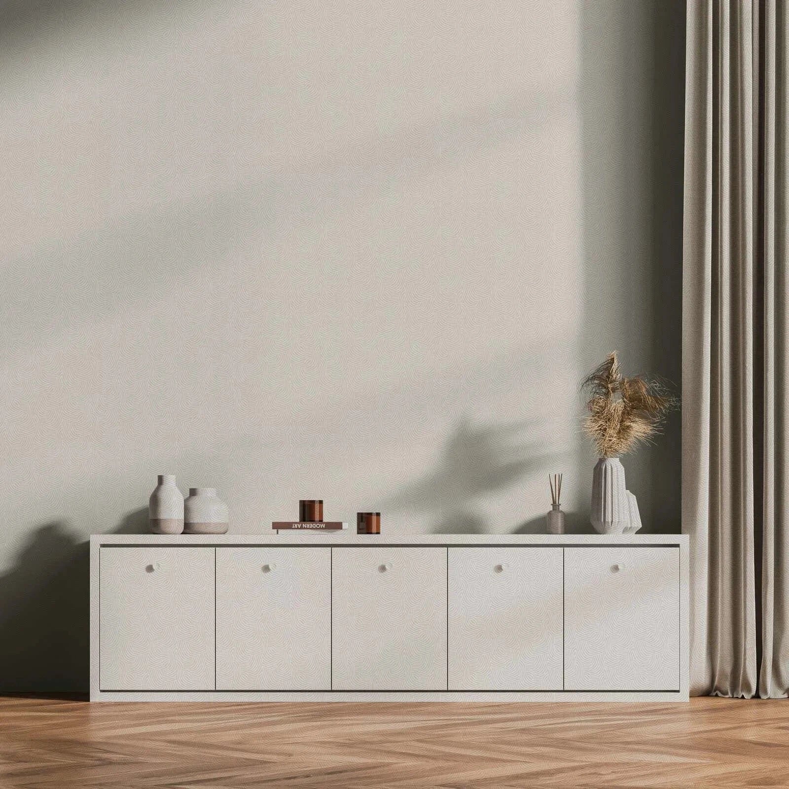 Daniels Hechter tapetes ar abstraktu līniju rakstu viļņu formā baltā/gaiši pelēkā krāsā AS Creation