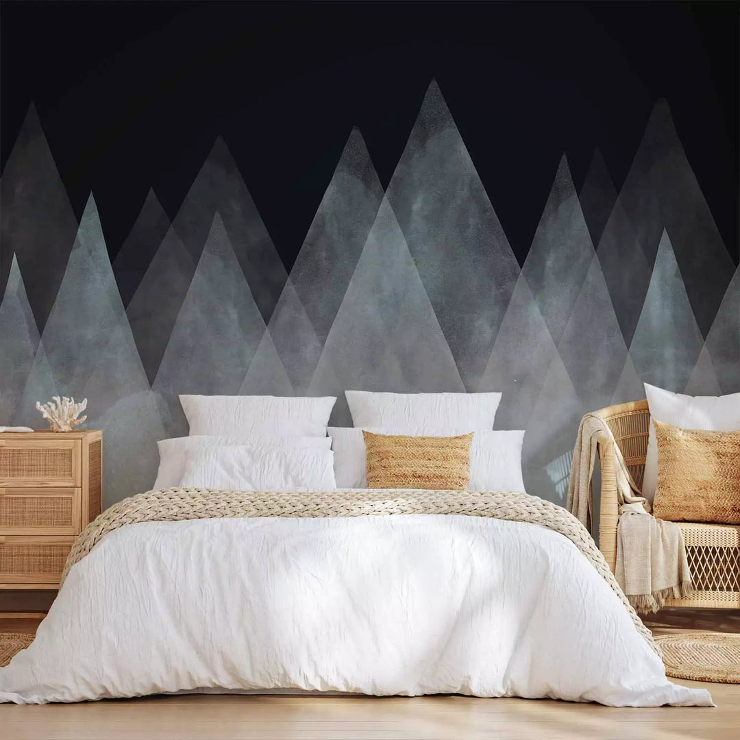 Fototapetes - Ainava ar abstraktiem kalniem uz melna fona, 138828