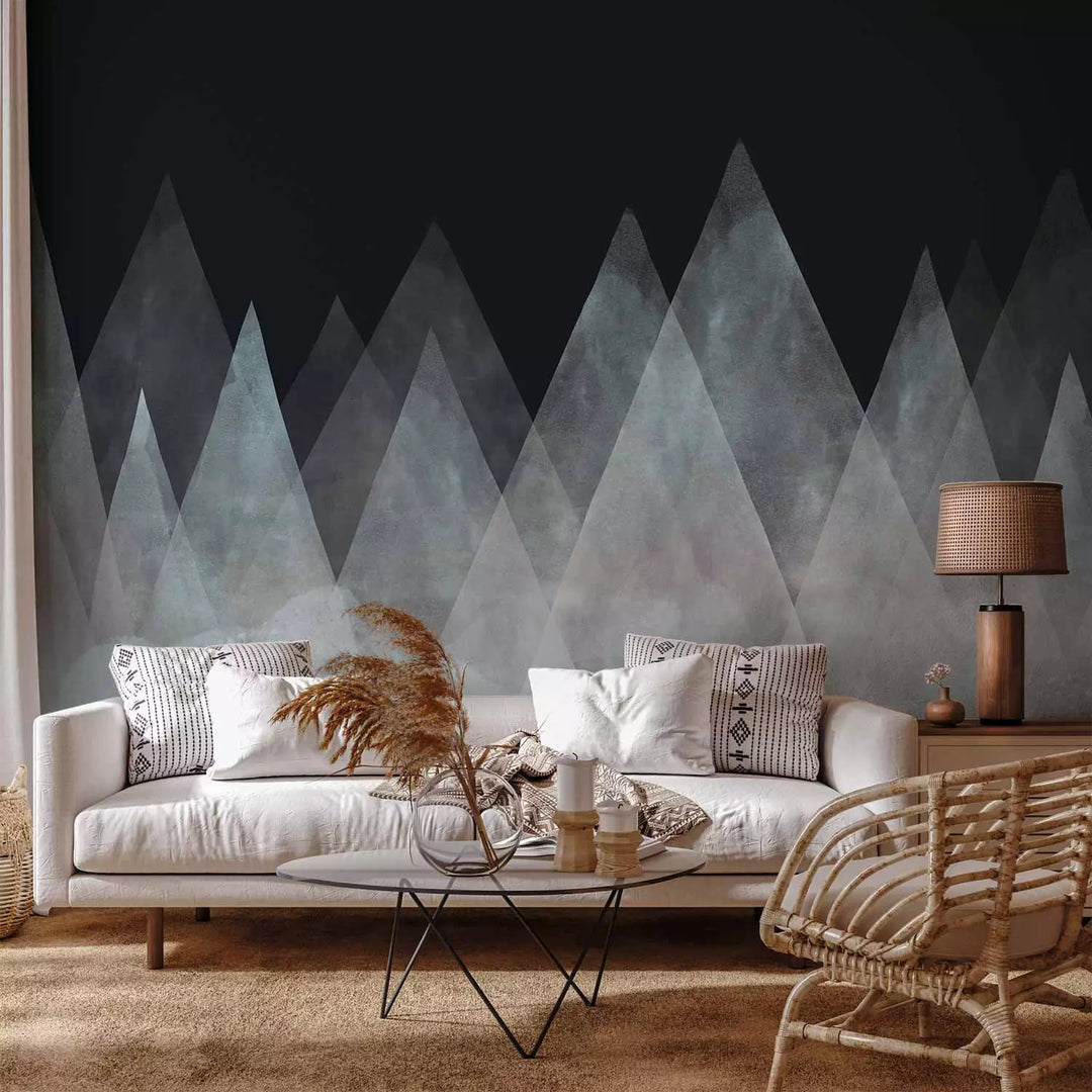 Fototapetes - Ainava ar abstraktiem kalniem uz melna fona, 138828