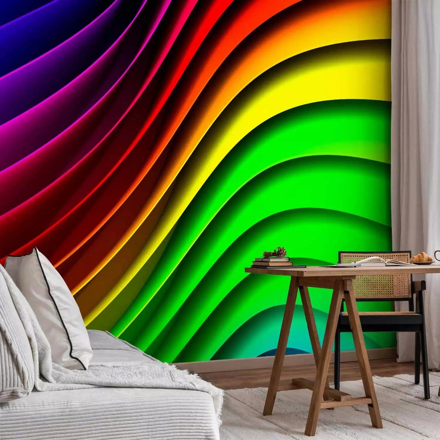 Daudzkrāsainas fototapetes jauniešu istabai - Varavīksnes viļņi G-ART