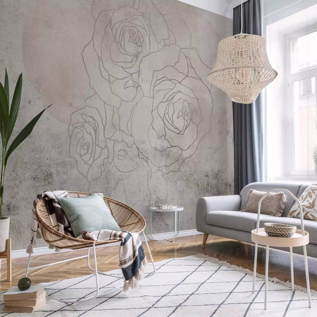 Wall Murals - Artistic wall with floral drawing, 148943