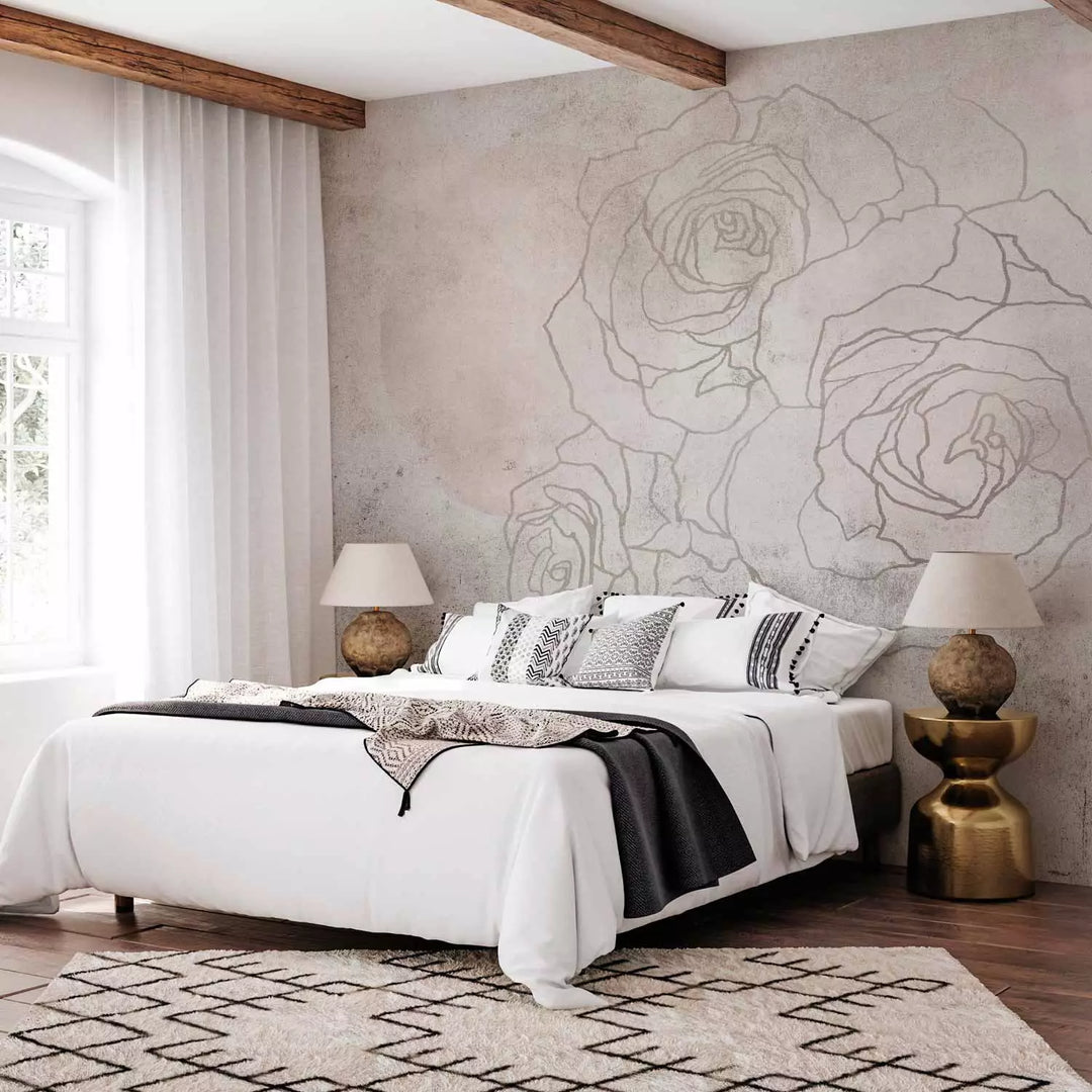 Wall Murals - Artistic wall with floral drawing, 148943