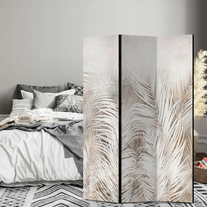 Dekoratīvais aizslietnis ar palmu lapu motīvu, divpusējs, bēšā krāsā, 135x172 L-ART
