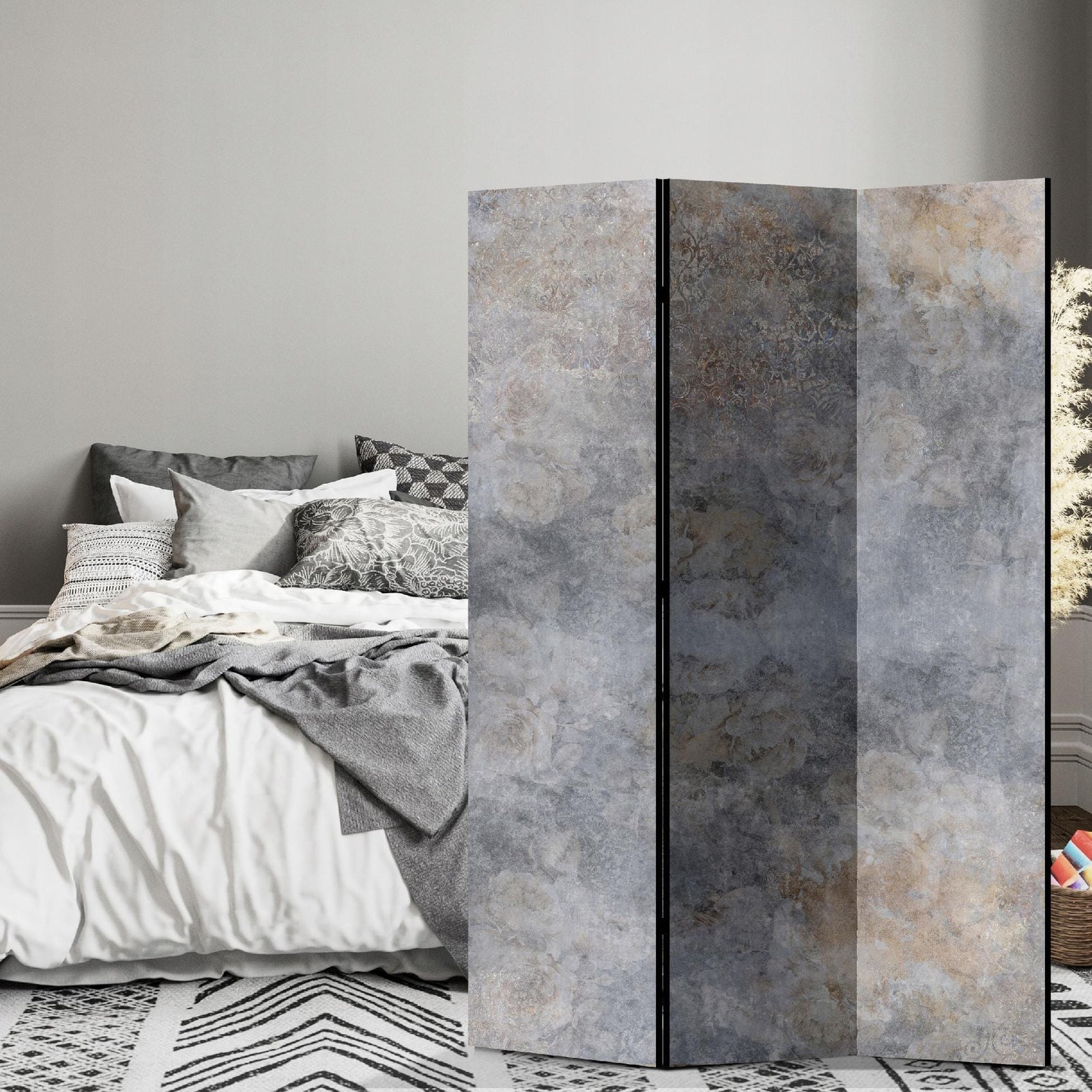 Dekoratīvais aizslietnis, divpusējs istabas sadalītājs ar pelēku akmens/marmora tekstūru, 135x172 L-ART
