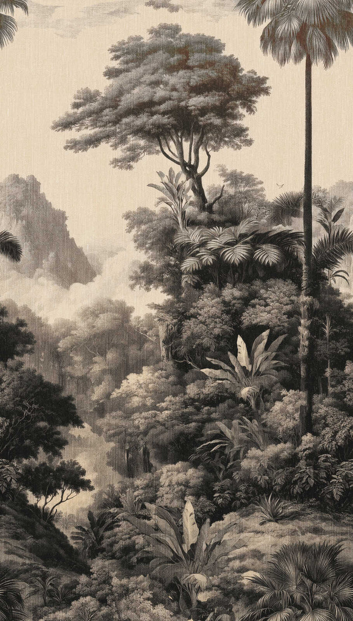 Dekoratīvās tapetes ar klasisku meža un koku motīvu – krēmkrāsa, melna AS Creation