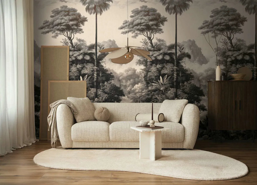 Dekoratīvās tapetes ar klasisku meža un koku motīvu – krēmkrāsa, melna AS Creation