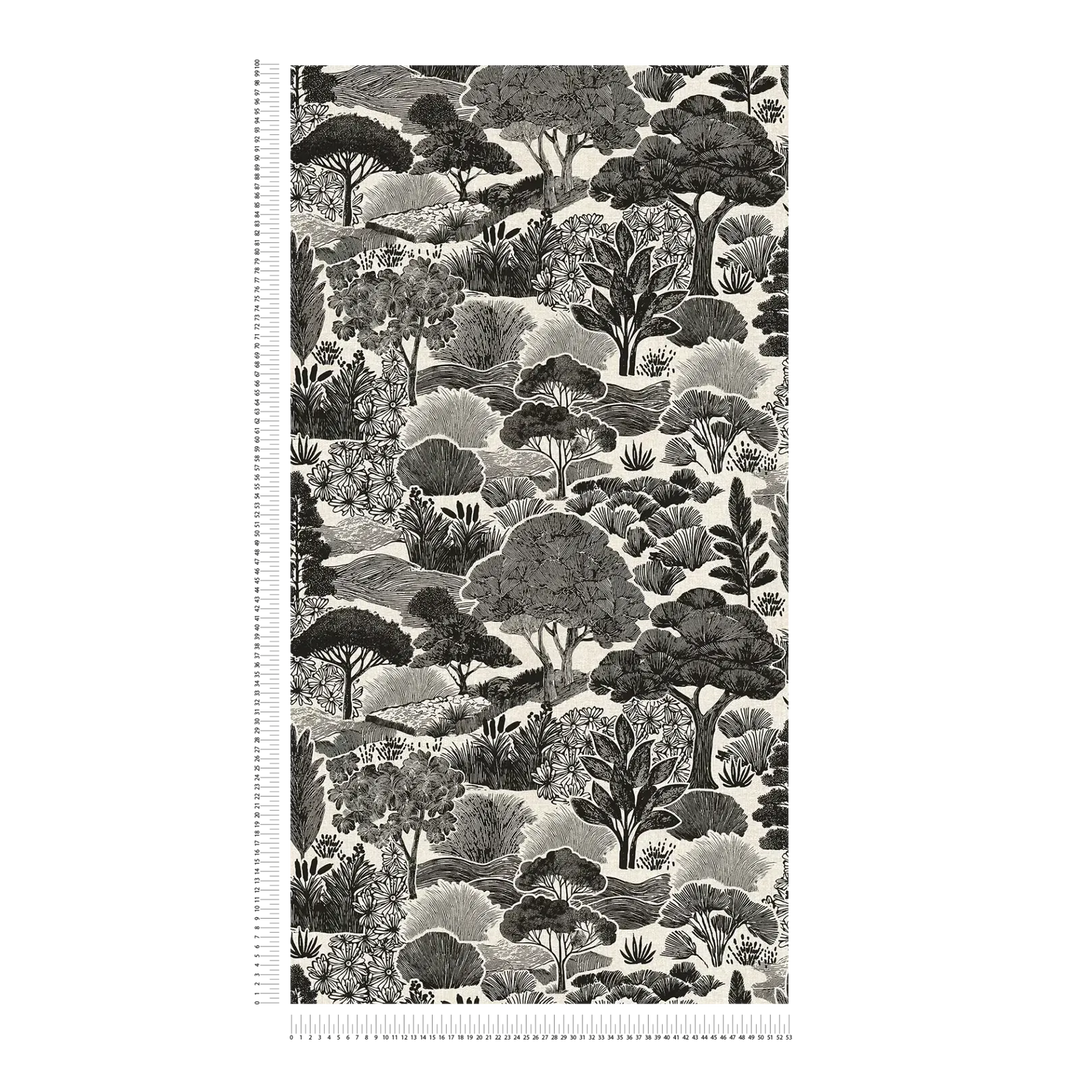 Dekoratīvas tapetes ar koku ainavu, melnbaltas - 3012455 AS Creation