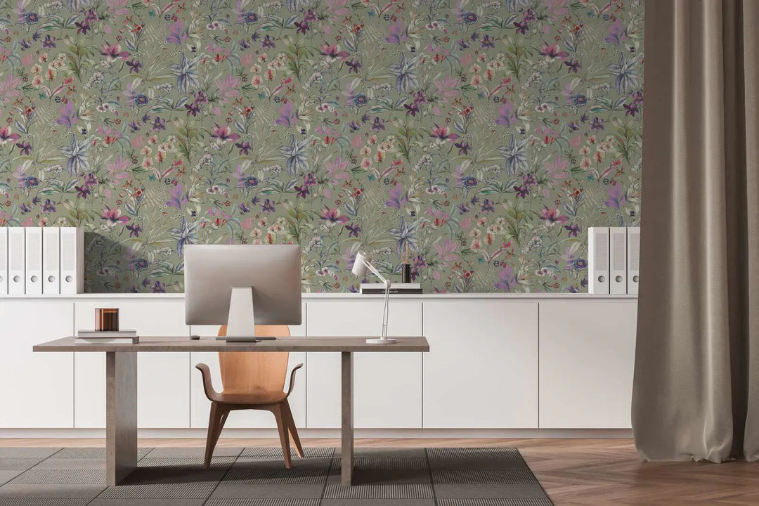 Dekoratīvas tapetes ar matētu ziedu motīvu | zaļa, violeta - 3012501 AS Creation