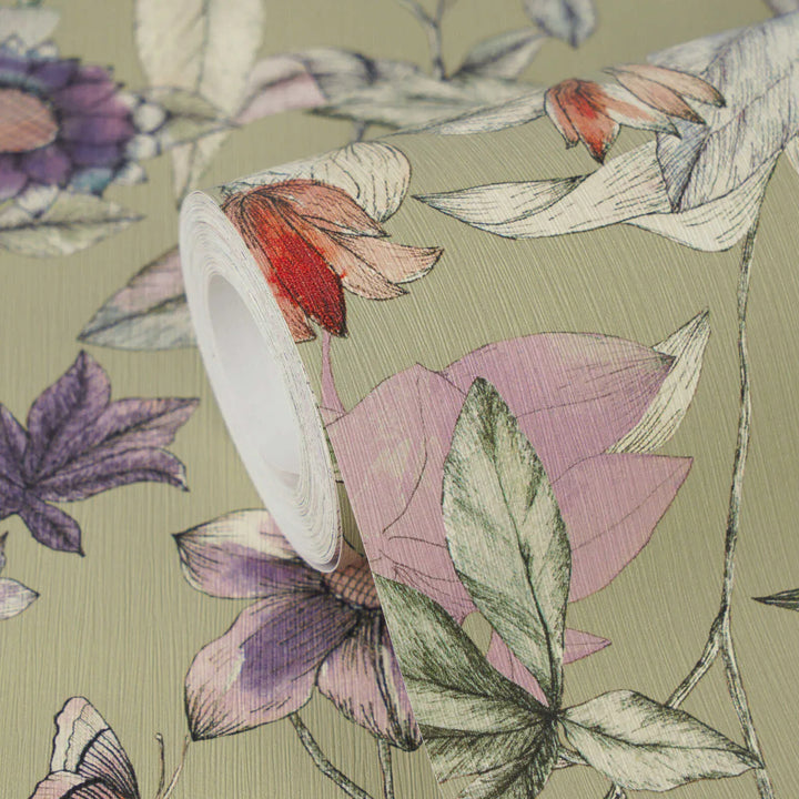 Dekoratīvas tapetes ar matētu ziedu motīvu | zaļa, violeta - 3012501 AS Creation