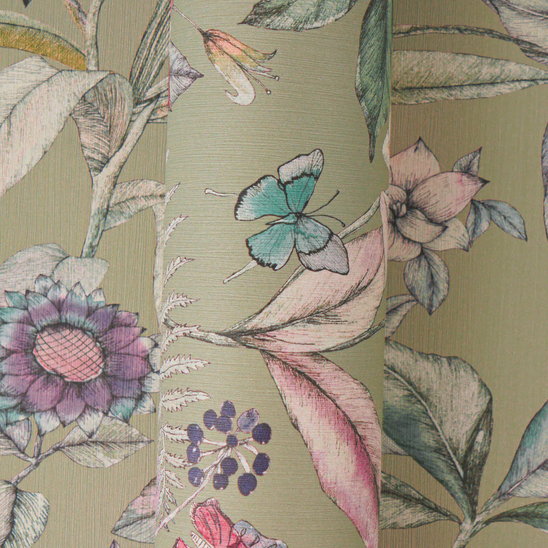 Dekoratīvas tapetes ar matētu ziedu motīvu | zaļa, violeta - 3012501 AS Creation