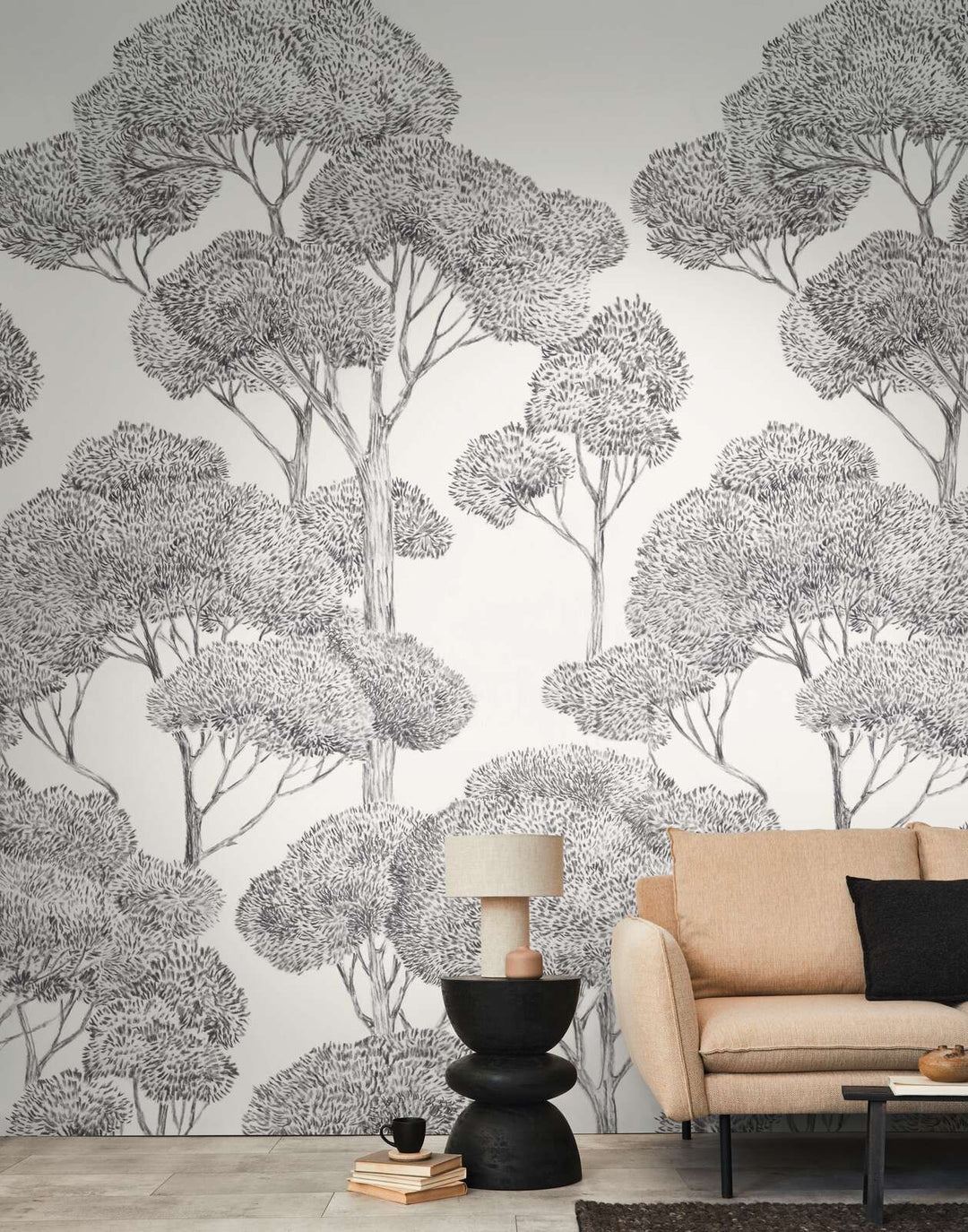 Dekoratīvās tapetes ar stilizētu koku motīvu, pelēka, balta - 3013147 AS Creation