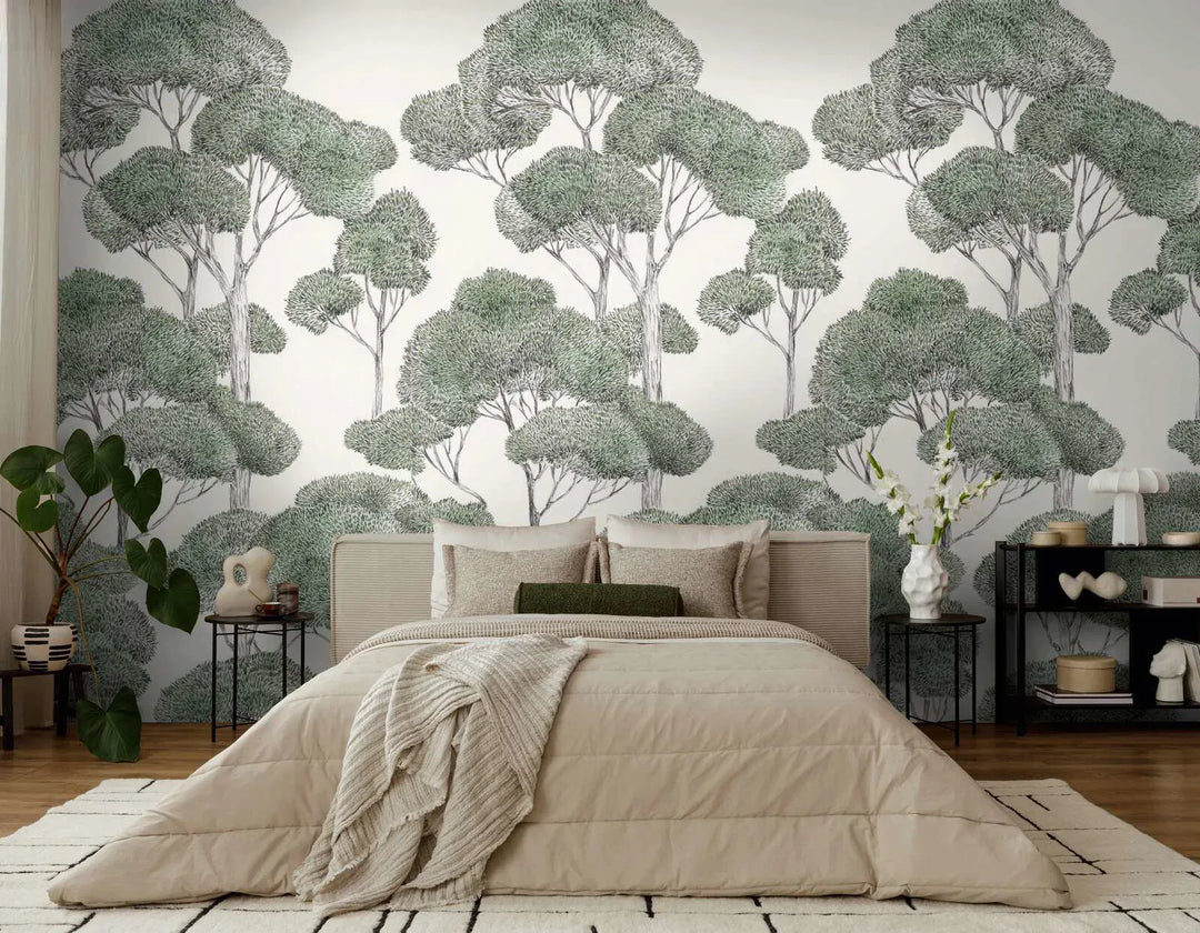 Dekoratīvās tapetes ar stilizētu koku motīvu, zaļa, balta - 3013146 AS Creation