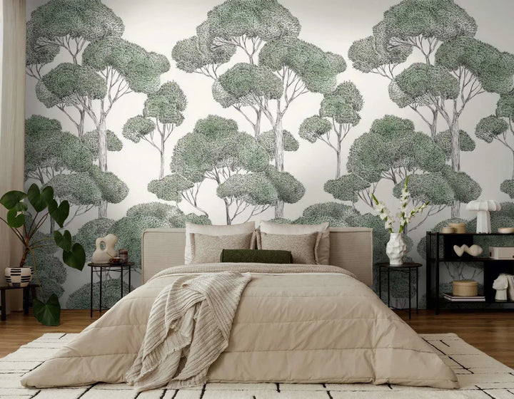 Dekoratīvās tapetes ar stilizētu koku motīvu, zaļa, balta - 3013146 AS Creation