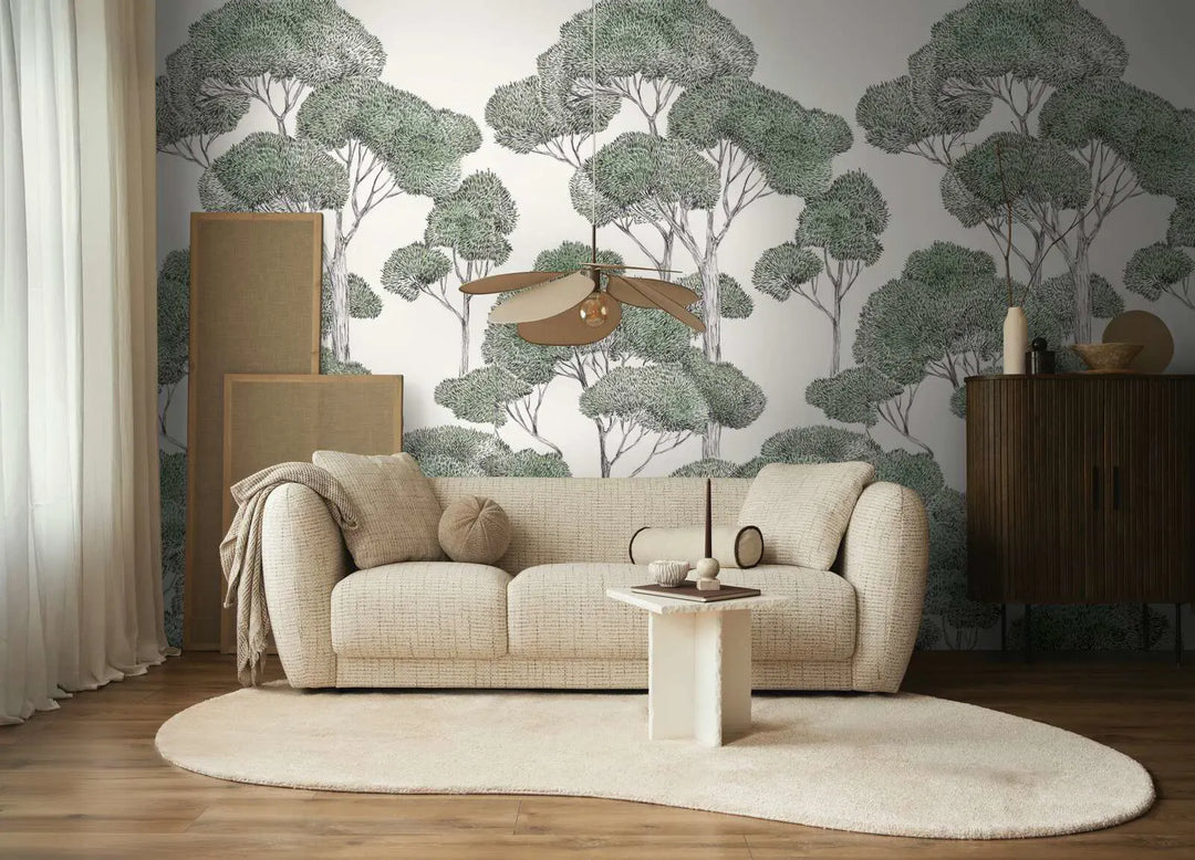 Dekoratīvās tapetes ar stilizētu koku motīvu, zaļa, balta - 3013146 AS Creation