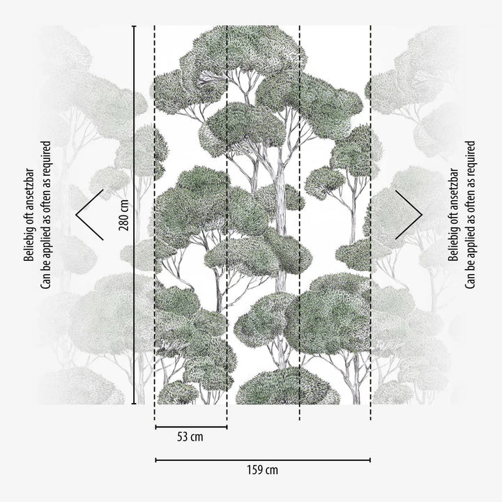 Dekoratīvās tapetes ar stilizētu koku motīvu, zaļa, balta - 3013146 AS Creation