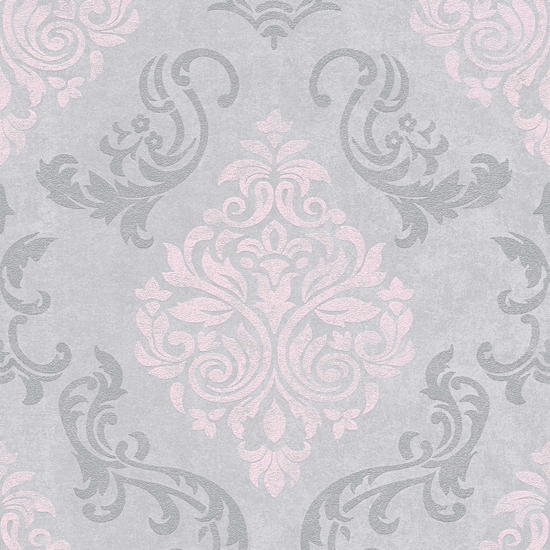 Dekoratīvas tapetes baroka stilā ar mirdzuma efektu: pelēkā, rozā, 3506576 AS Creation