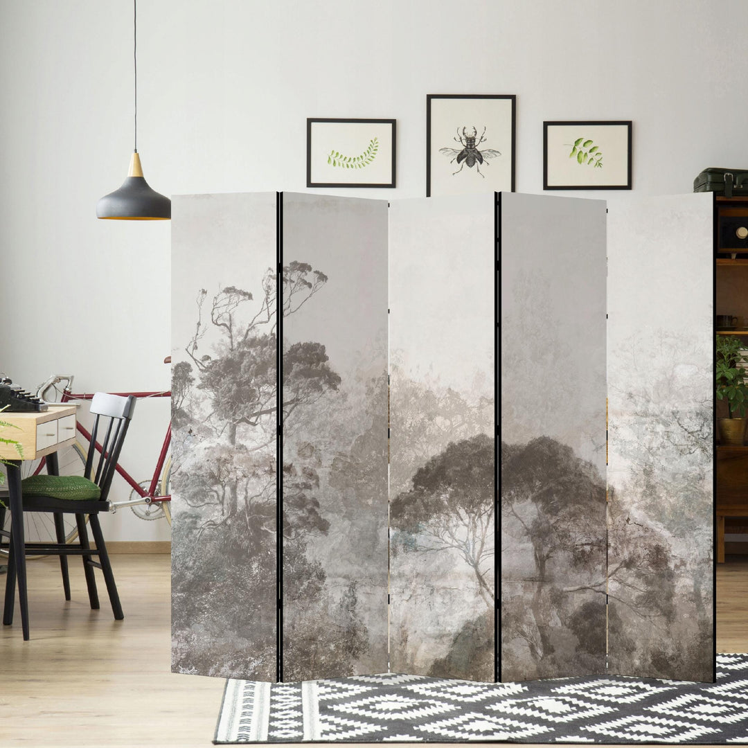 Dekoratīvs divpusējs aizslietnis, 225x172, Miglainais mežs, mierīgs, nedaudz mistisks, gaiši pelēkā L-ART