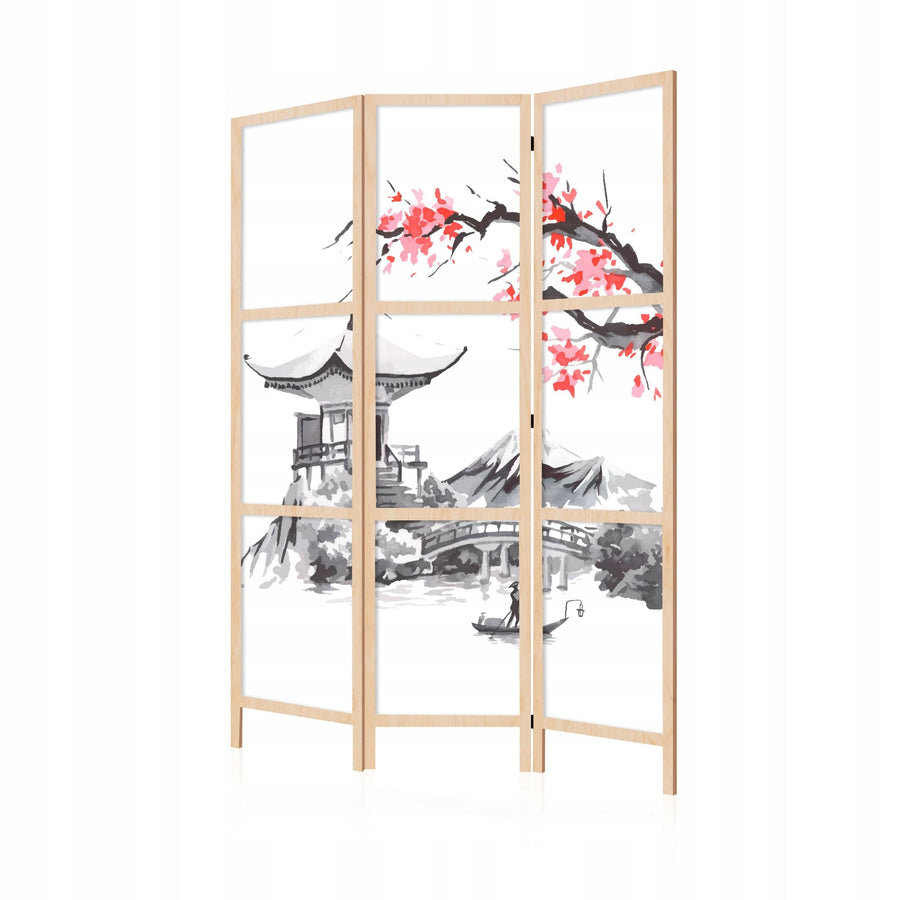 Dekoratīvs japāņu aizslietnis, vienpusējs 135x172, Japānas ainava ar sakurām L-ART