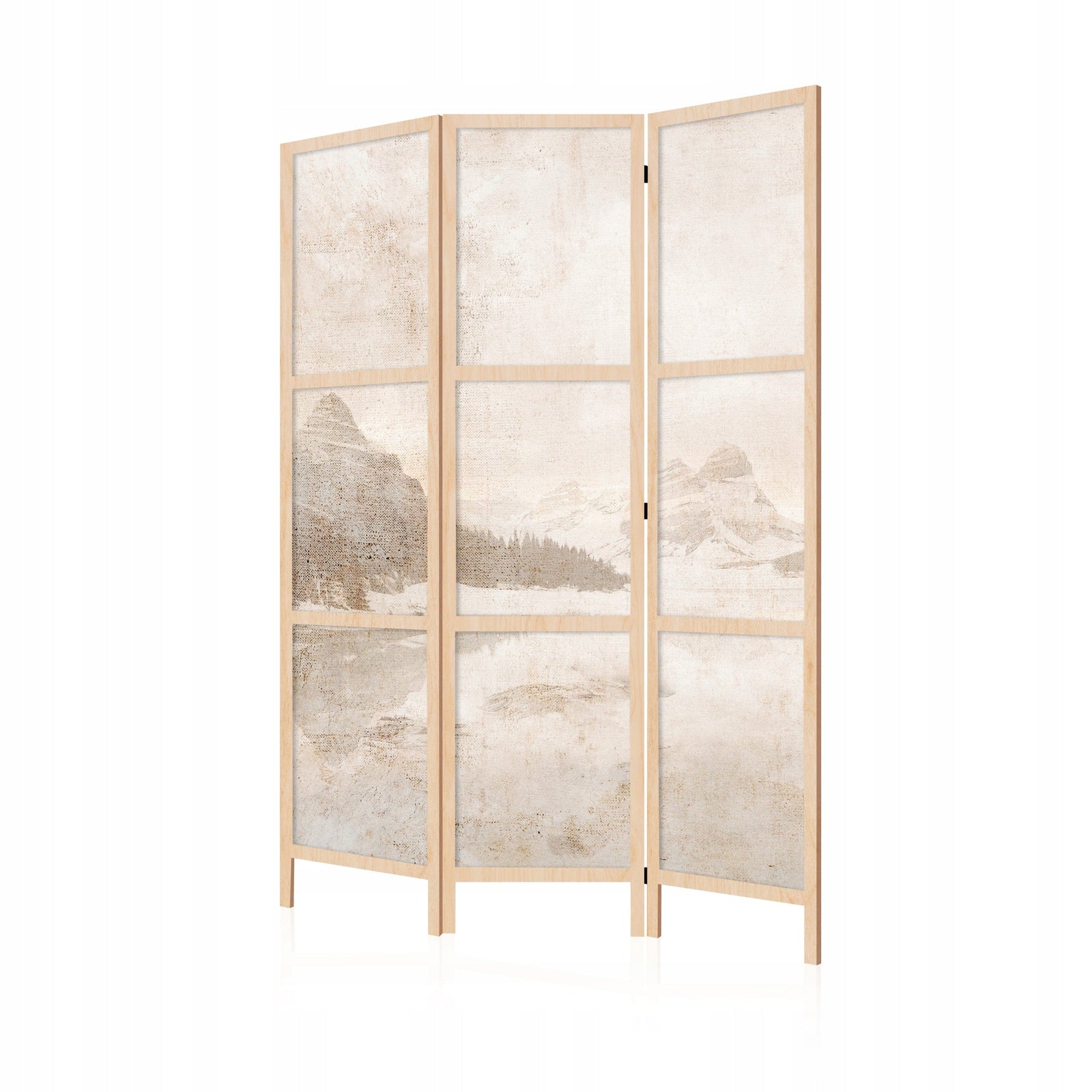 Dekoratīvs japāņu aizslietnis, vienpusējs 135x172, Kalnu un ezera motīvs bēšos toņos L-ART