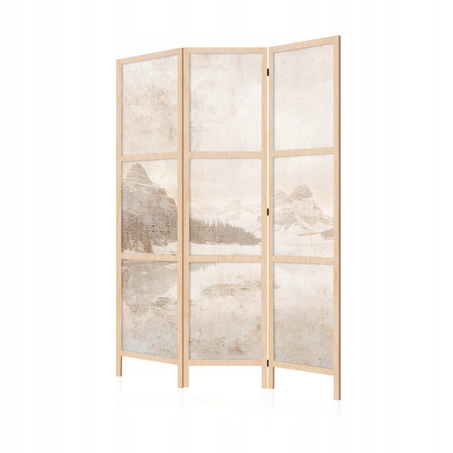 Dekoratīvs japāņu aizslietnis, vienpusējs 135x172, Kalnu un ezera motīvs bēšos toņos L-ART