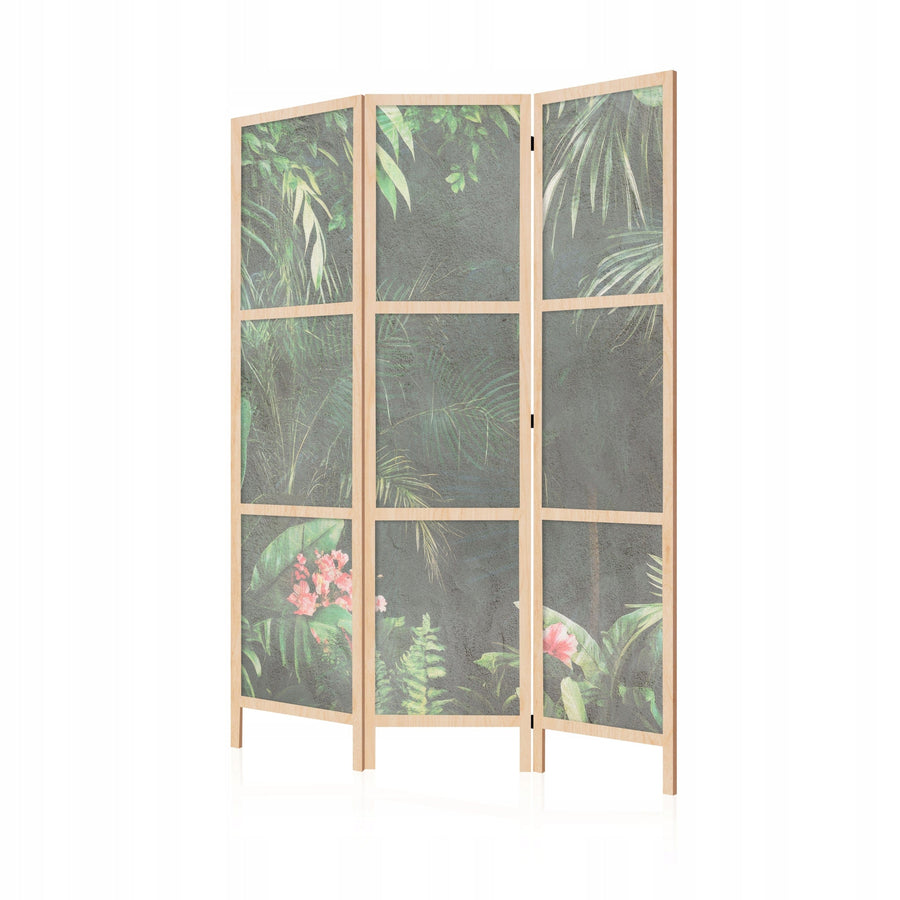 Dekoratīvs japāņu aizslietnis, vienpusējs 135x172, Tumšs aizslietnis ar tropu lapām un rozā ziediem L-ART