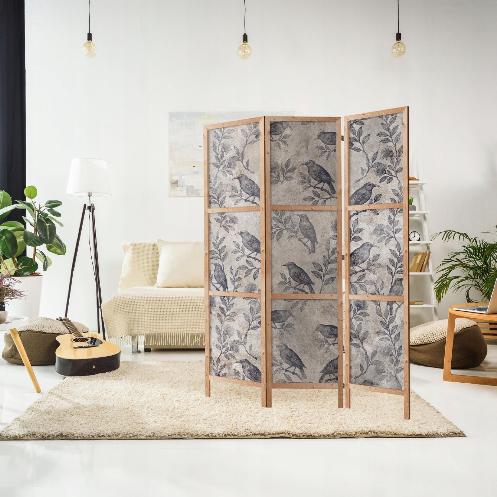 Dekoratīvs japāņu aizslietnis, vienpusējs 135x172, Zilie putni un lapas L-ART