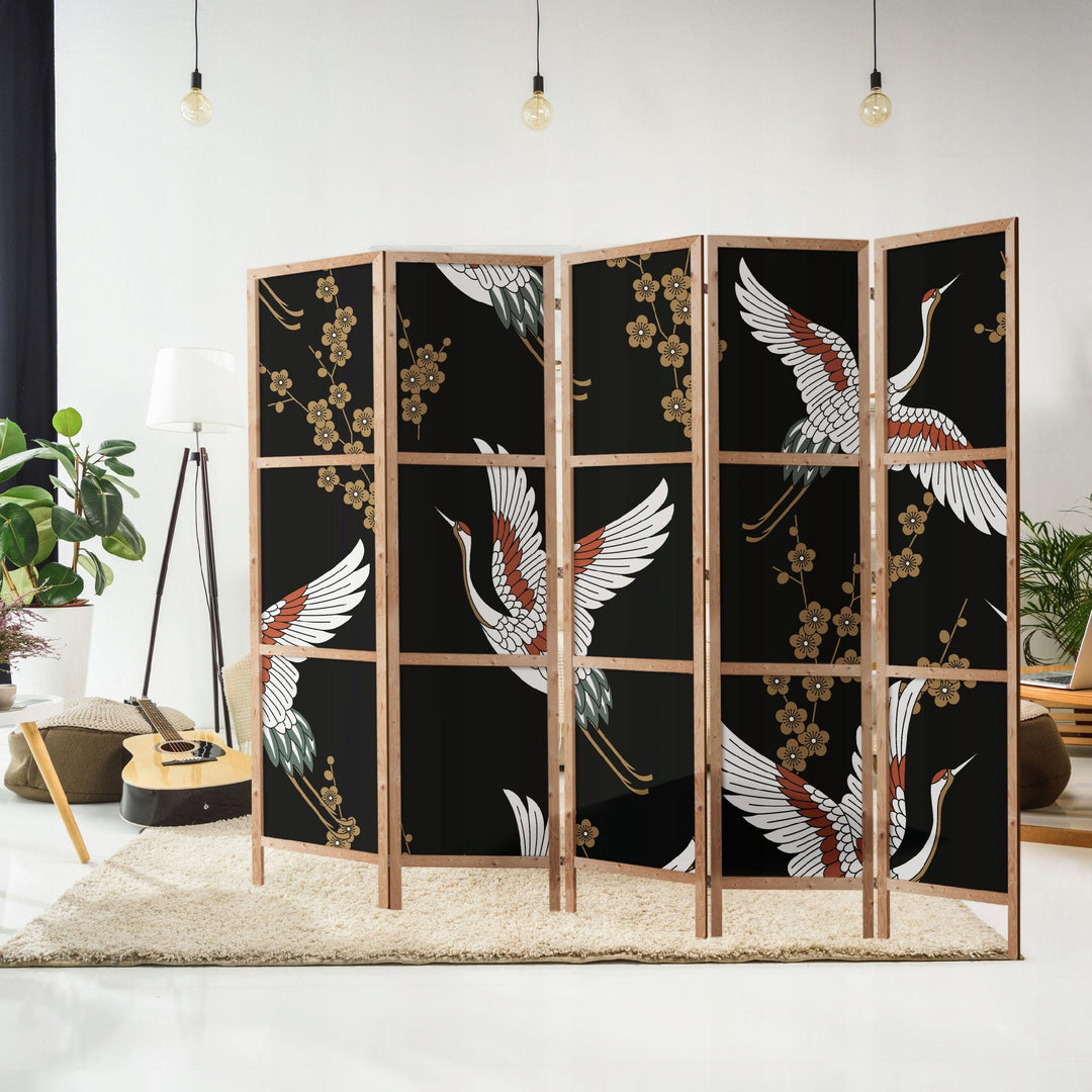 Dekoratīvs japāņu aizslietnis, vienpusējs 225x172, Dzērves uz melna fona L-ART