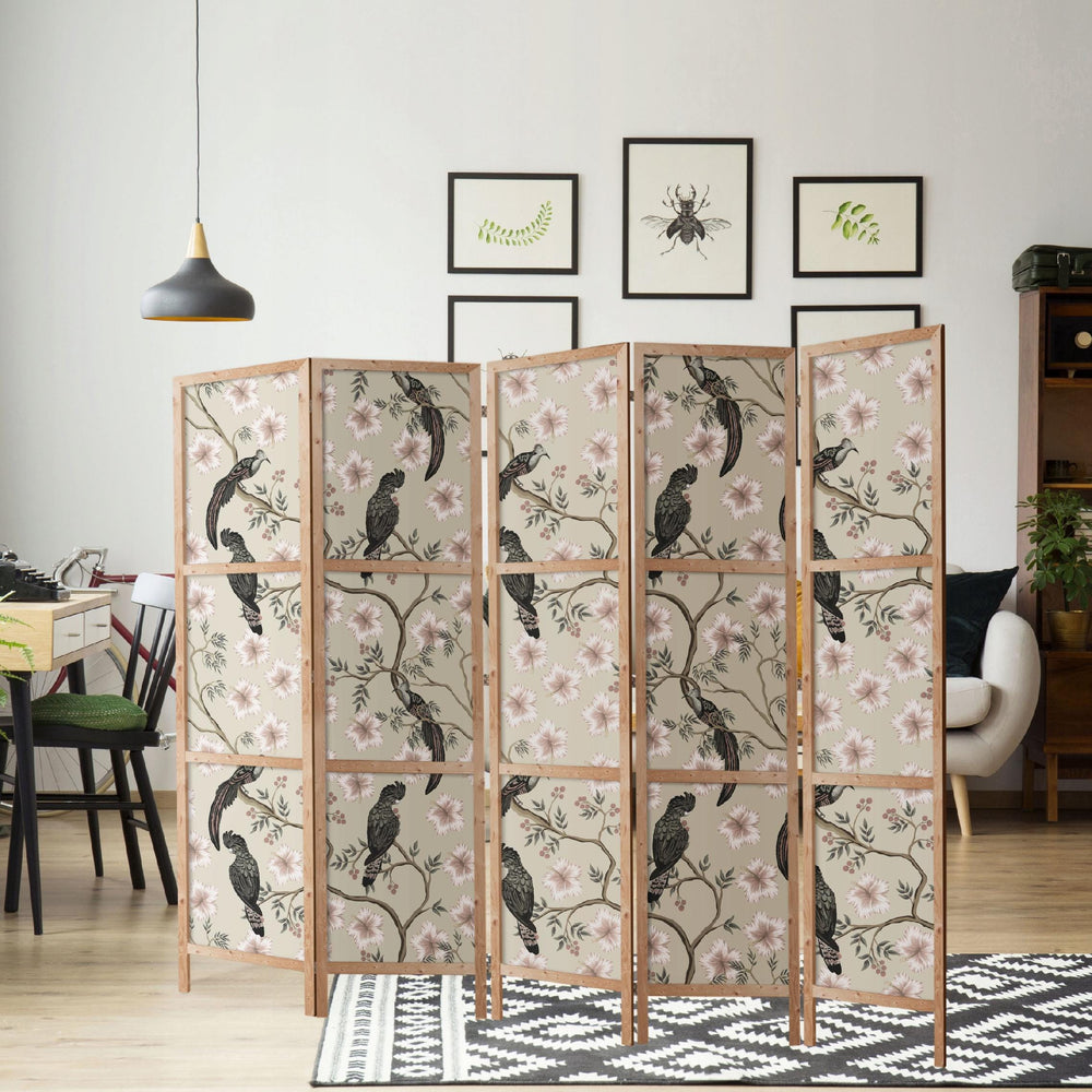 Dekoratīvs japāņu aizslietnis, vienpusējs 225x172, Eksotiskie putni un rozā ziedi L-ART