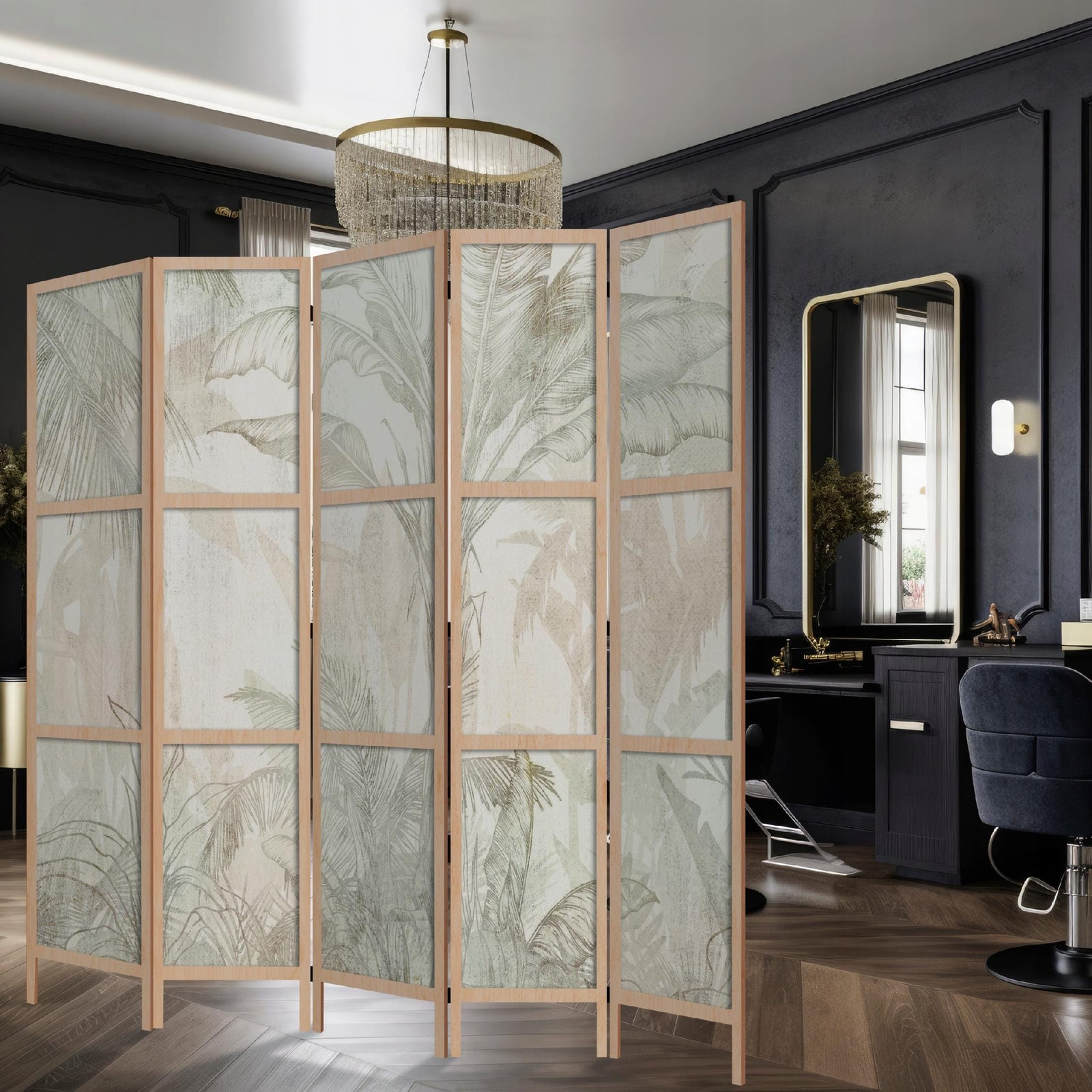 Dekoratīvs japāņu aizslietnis, vienpusējs 225x172, Tropu dārzs bēšos toņos L-ART