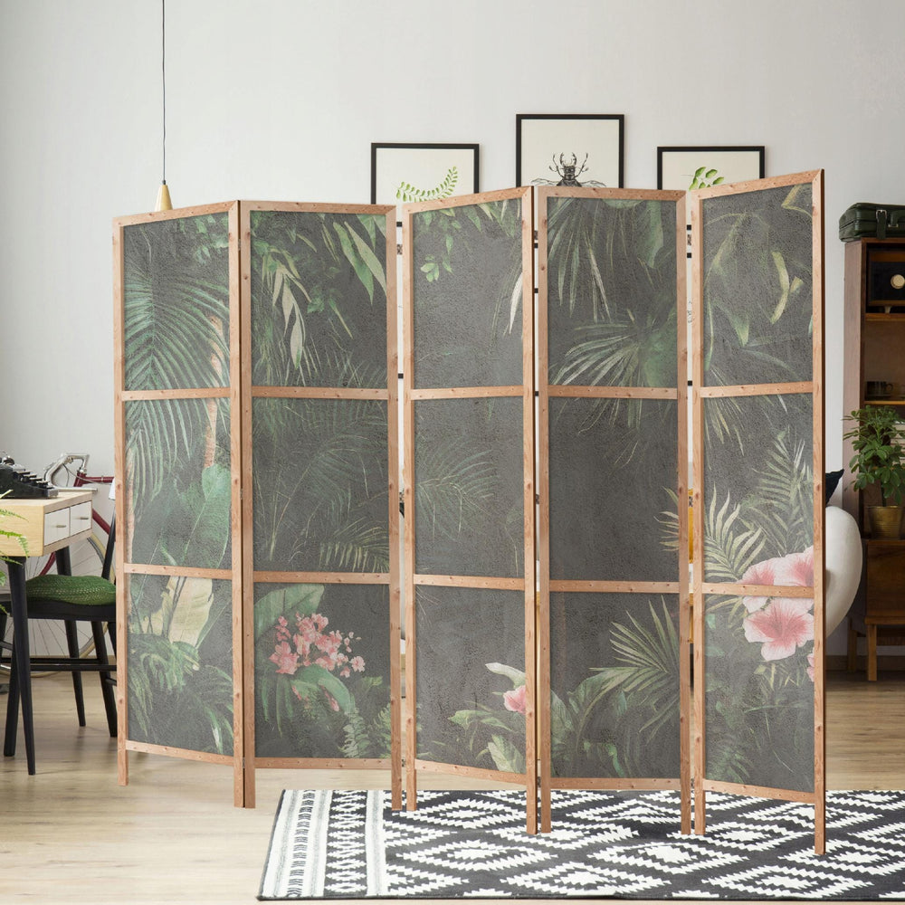 Dekoratīvs japāņu aizslietnis, vienpusējs 225x172, Tumšs aizslietnis ar tropu lapām un rozā ziediem L-ART