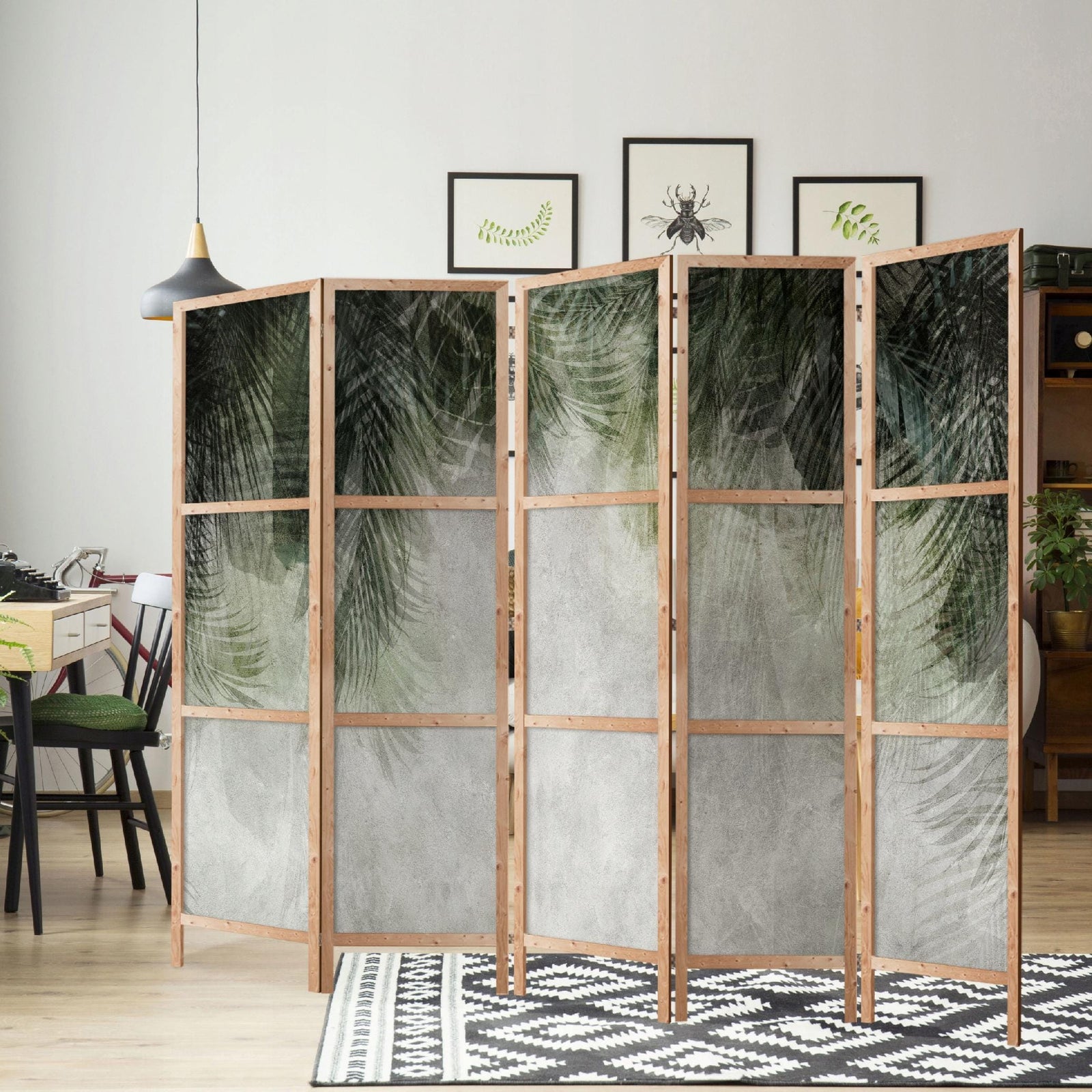 Dekoratīvs japāņu aizslietnis, vienpusējs 225x172, Zaļas palmu lapas uz gaiša fona L-ART