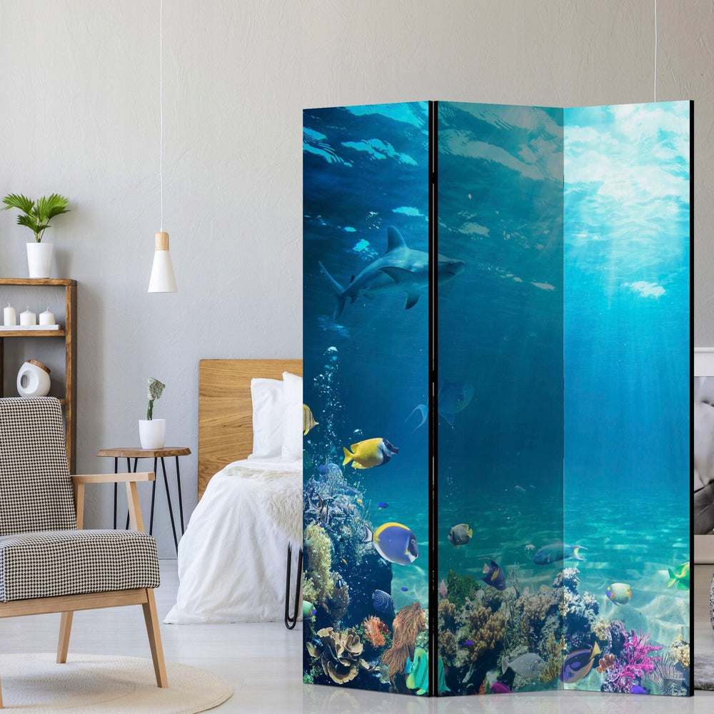 Dekoratīvs vienpusējs aizslietnis, 135x172, Zemūdens pasaule, Tropiskie zivtiņi un haizivs L-ART