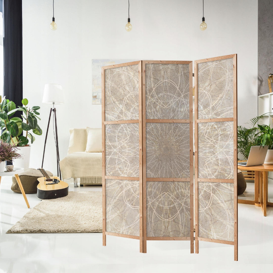 Dekoratīvs vienpusējs japāņu aizslietnis 135x172, Ģeometriskais mandalas raksts siltos toņos L-ART