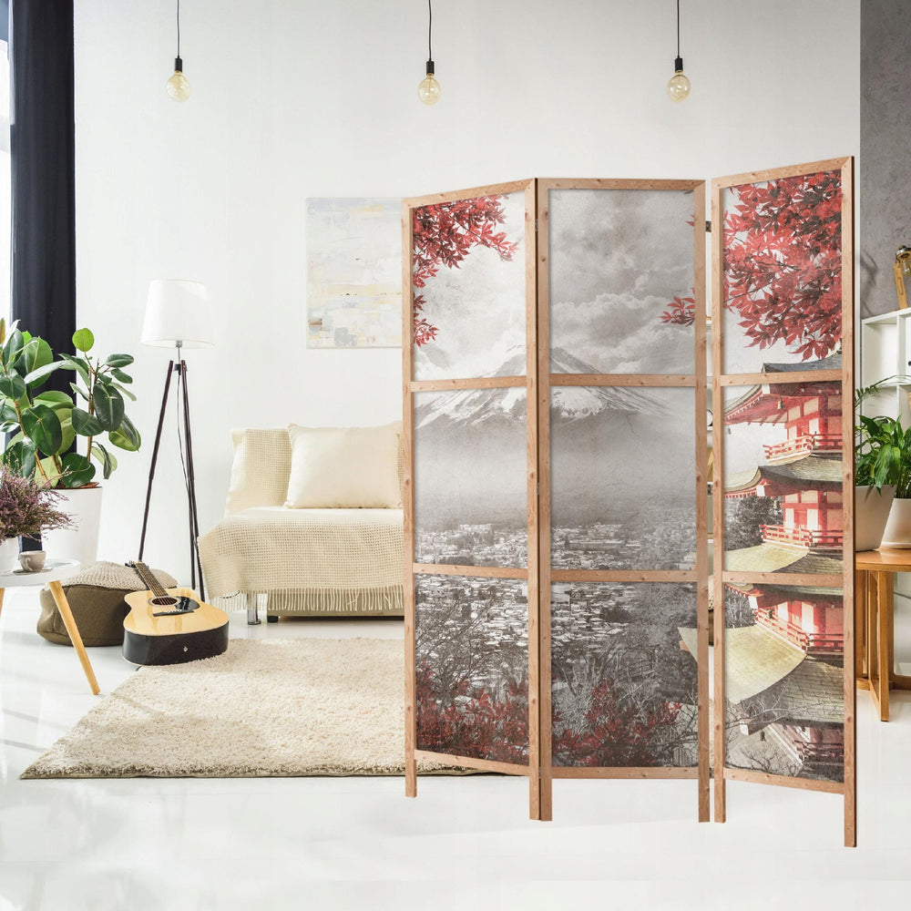 Dekoratīvs vienpusējs japāņu aizslietnis 135x172, Japānas ainava (Sarkanos toņos) L-ART