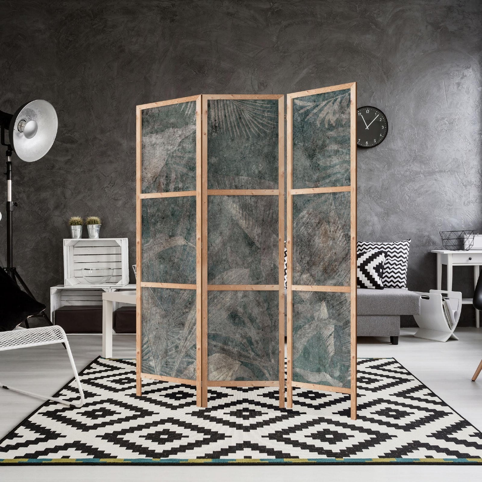 Dekoratīvs vienpusējs japāņu aizslietnis 135x172, Palmu lapas uz tumša zilganzaļa fona L-ART