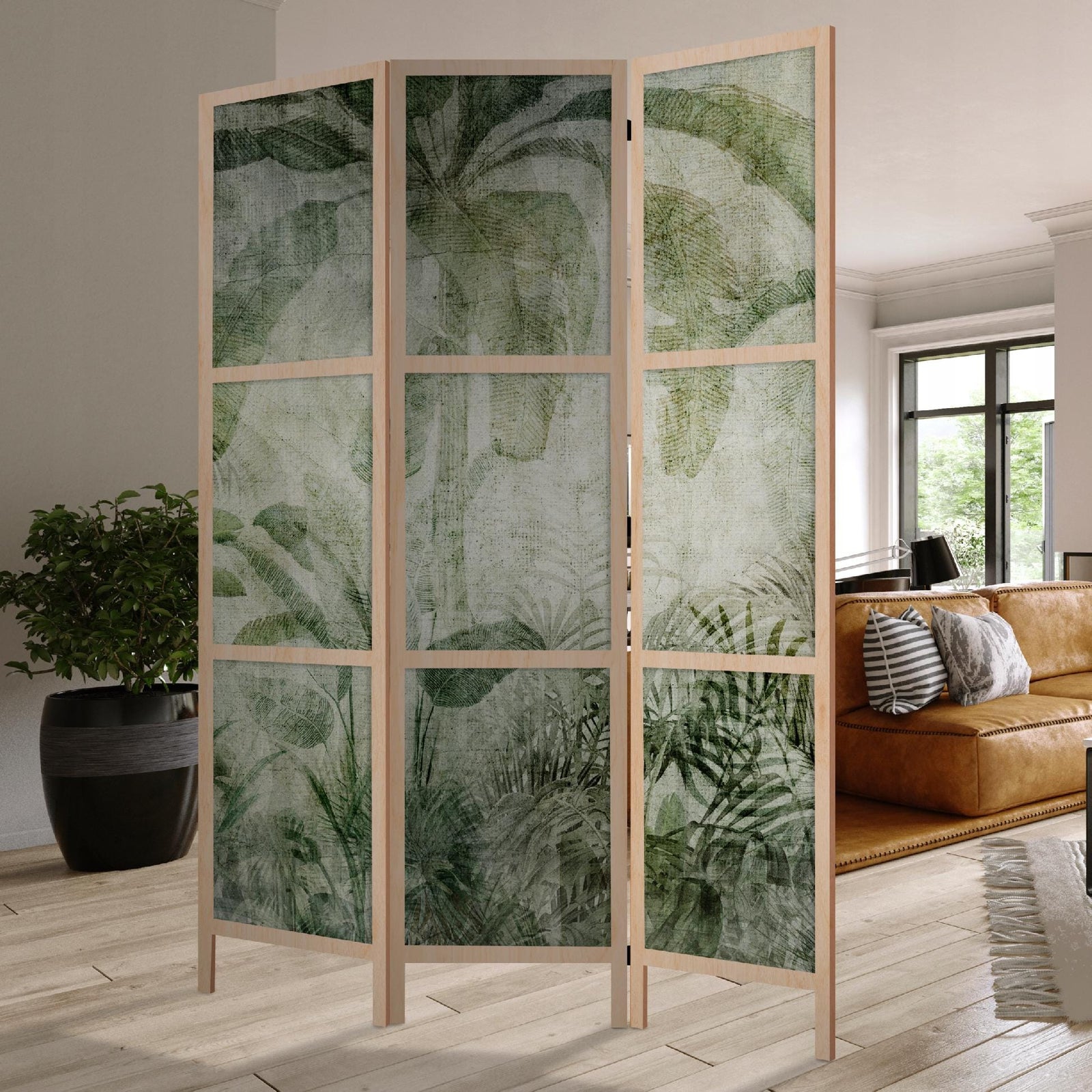 Dekoratīvs vienpusējs japāņu aizslietnis 135x172, Tropu lapas tumši zaļā krāsā L-ART