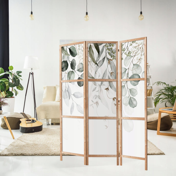 Dekoratīvs vienpusējs japāņu aizslietnis, 135x172, Zaļas lapas uz balta fona L-ART