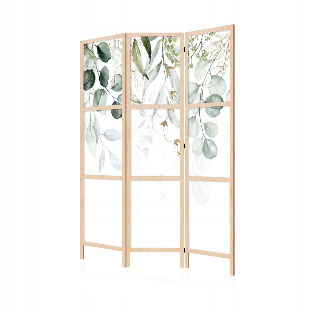 Dekoratīvs vienpusējs japāņu aizslietnis, 135x172, Zaļas lapas uz balta fona L-ART