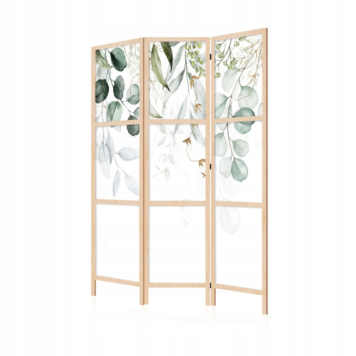Dekoratīvs vienpusējs japāņu aizslietnis, 135x172, Zaļas lapas uz balta fona L-ART