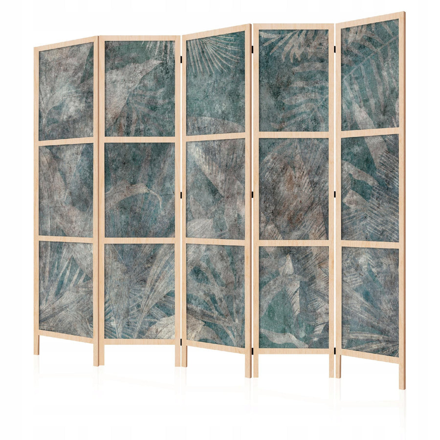 Dekoratīvs vienpusējs japāņu aizslietnis 225x172, Palmu lapas uz tumša zilganzaļa fona L-ART