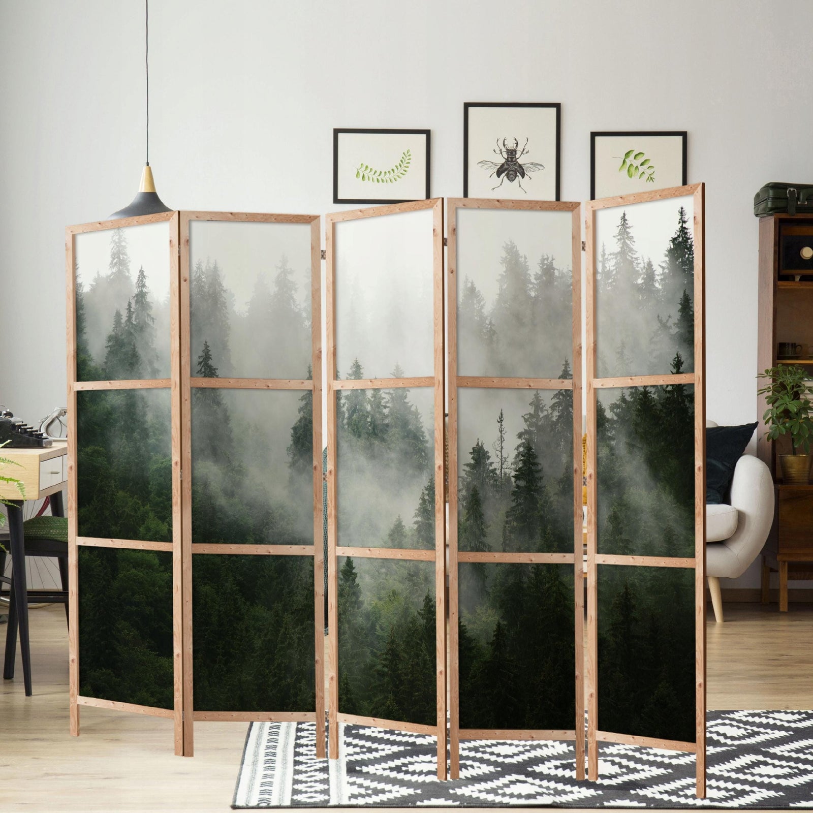 Dekoratīvs vienpusējs japāņu aizslietnis 225x172, Rīts kalnu mežā (zaļā krāsā) L-ART