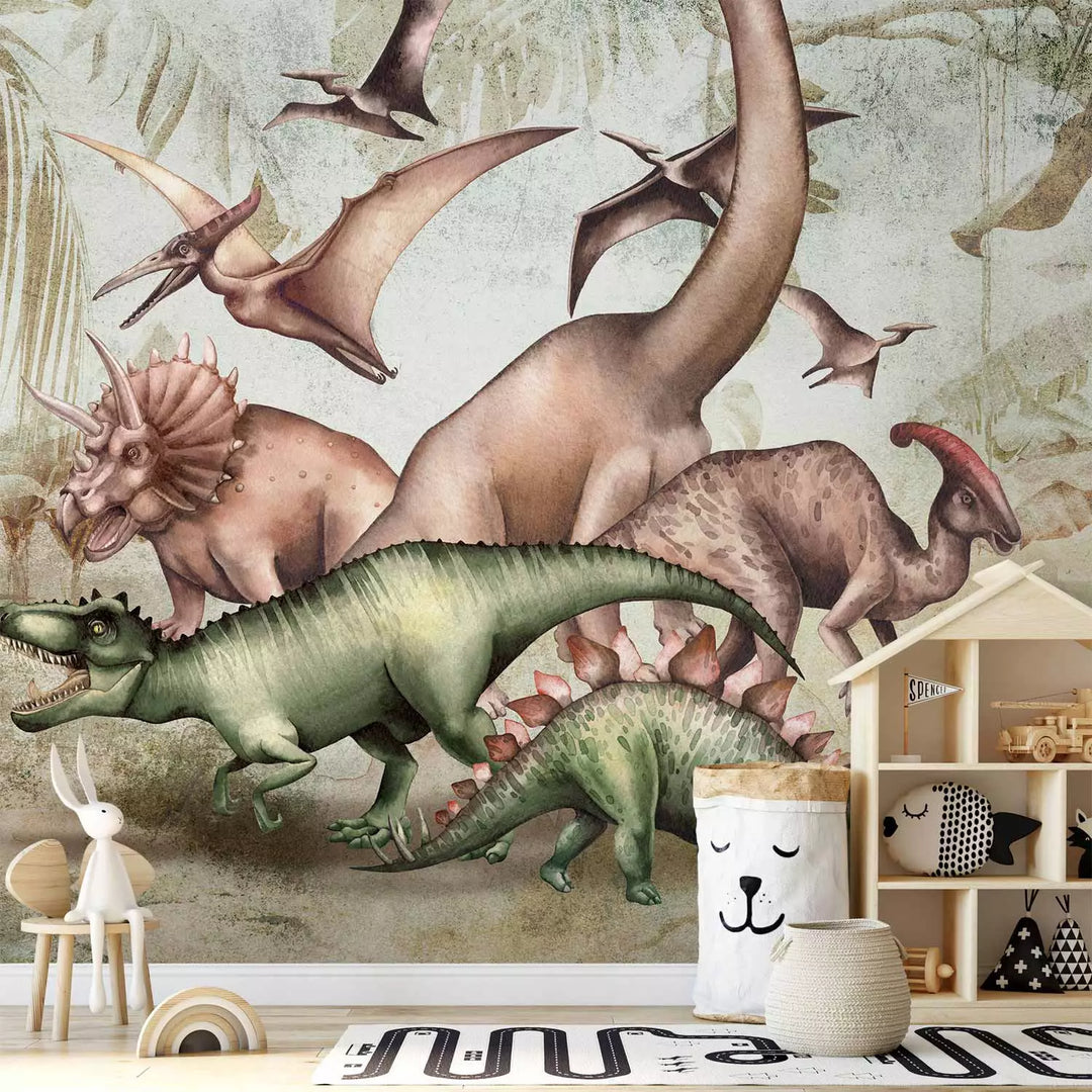 Fototapetai - Triceratopsas, tiranozauras ir stegozauras, 149236